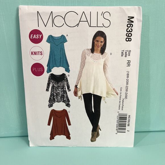 McCalls M6398 Womens Plus EASY Tunics Tops Sewing Pattern Sz 18W-24W RR Uncut - Picture 2 of 6